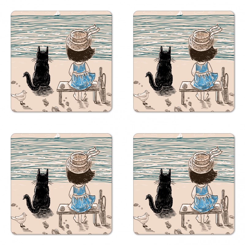 Baby Girl with a Cat Coaster Set Of Four