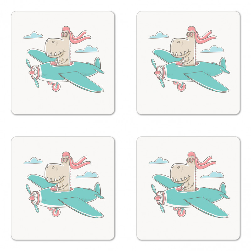 Dinosaur in Plane Coaster Set Of Four