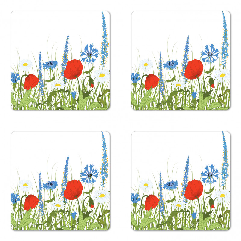 Bloomed Poppy Flowers Coaster Set Of Four