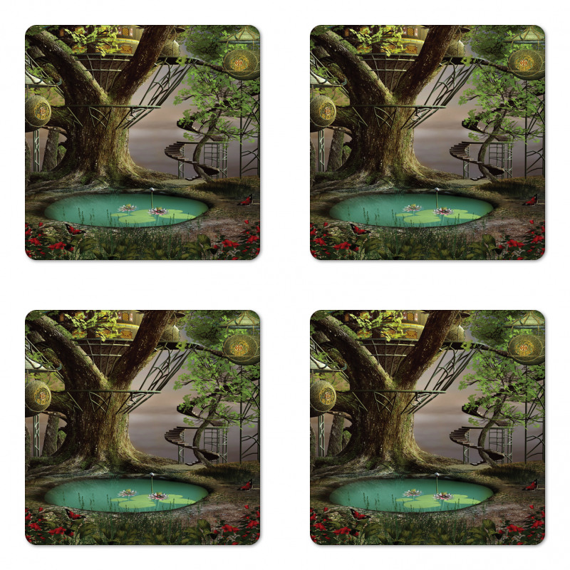 Enchanted Tree Fort Pond Coaster Set Of Four