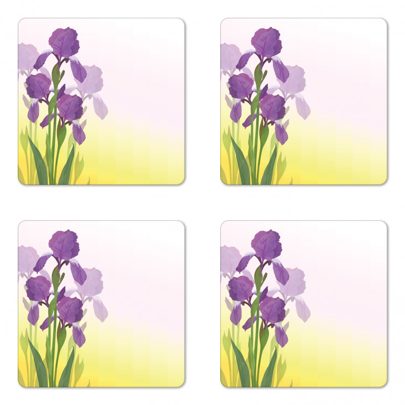 Iris Flowers Leaves Coaster Set Of Four