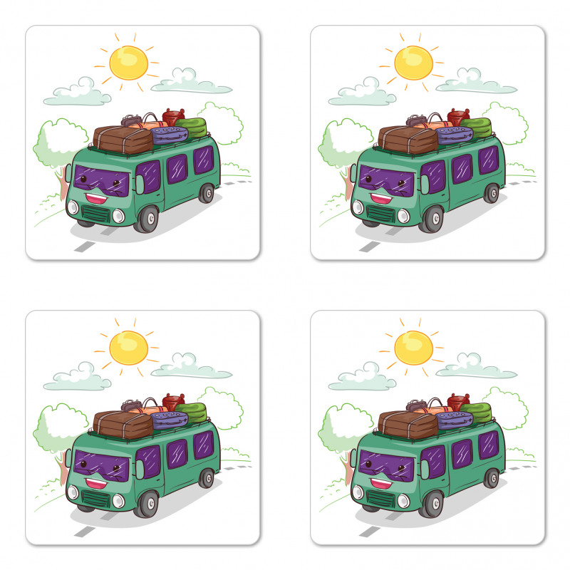 Bus Filled with Luggage Coaster Set Of Four