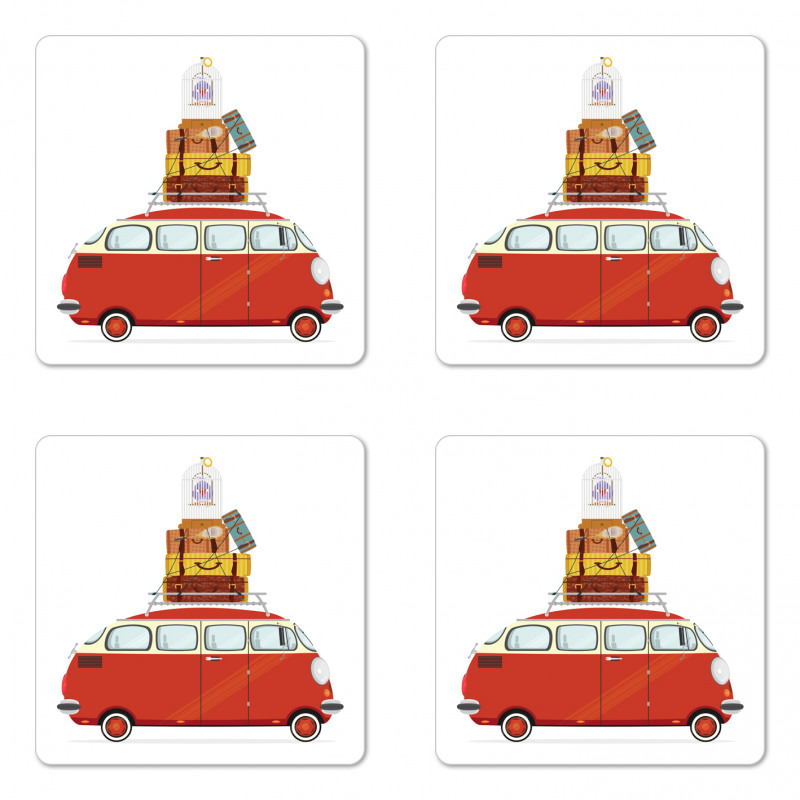 Cartoon Retro Minivan Coaster Set Of Four