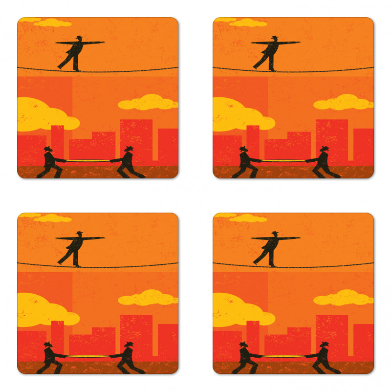 Men Walk Tightrope Net Coaster Set Of Four