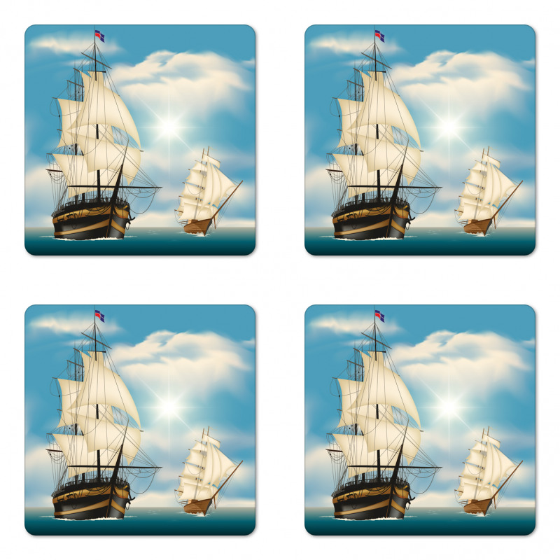 Antique Ships Navy Coaster Set Of Four