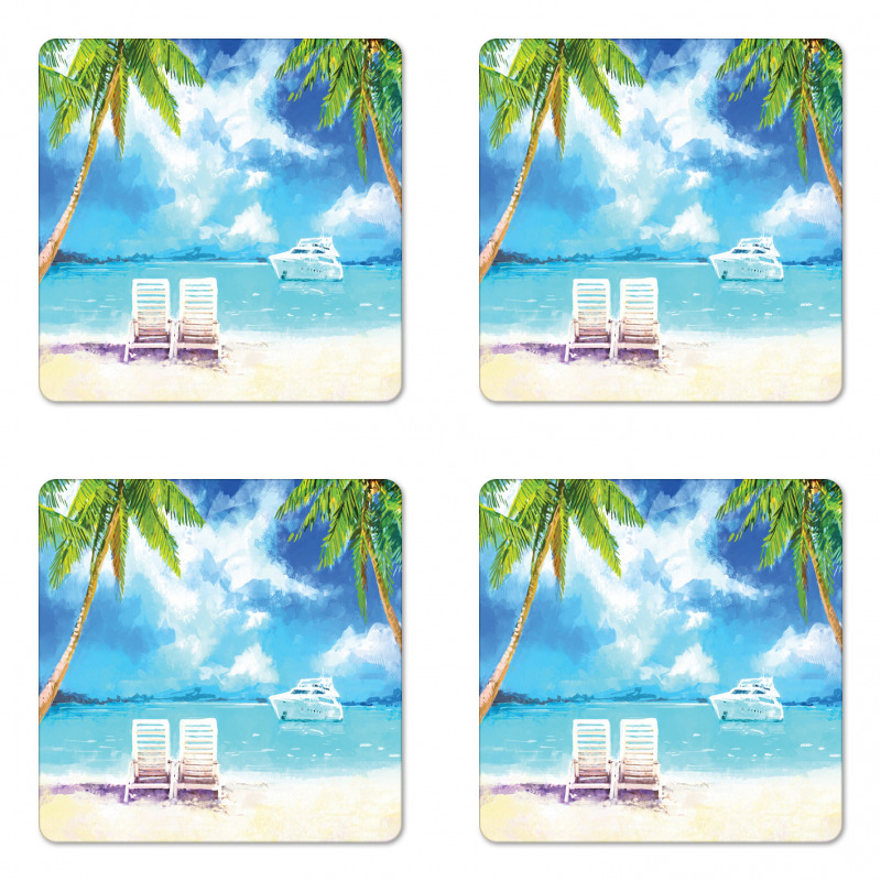 Exotic Beach Palms Coaster Set Of Four