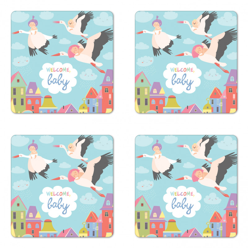 Cartoon Storks Coaster Set Of Four