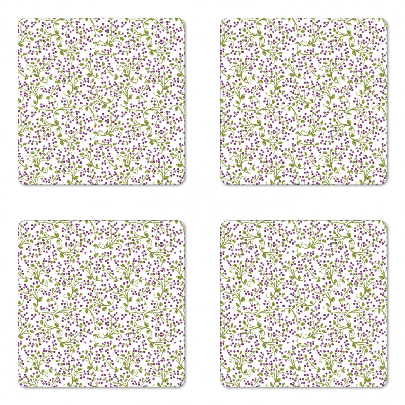 Green Leaves Berries Coaster Set Of Four