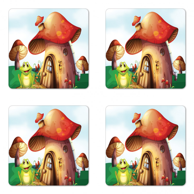 Cartoon Mushroom Houses Coaster Set Of Four