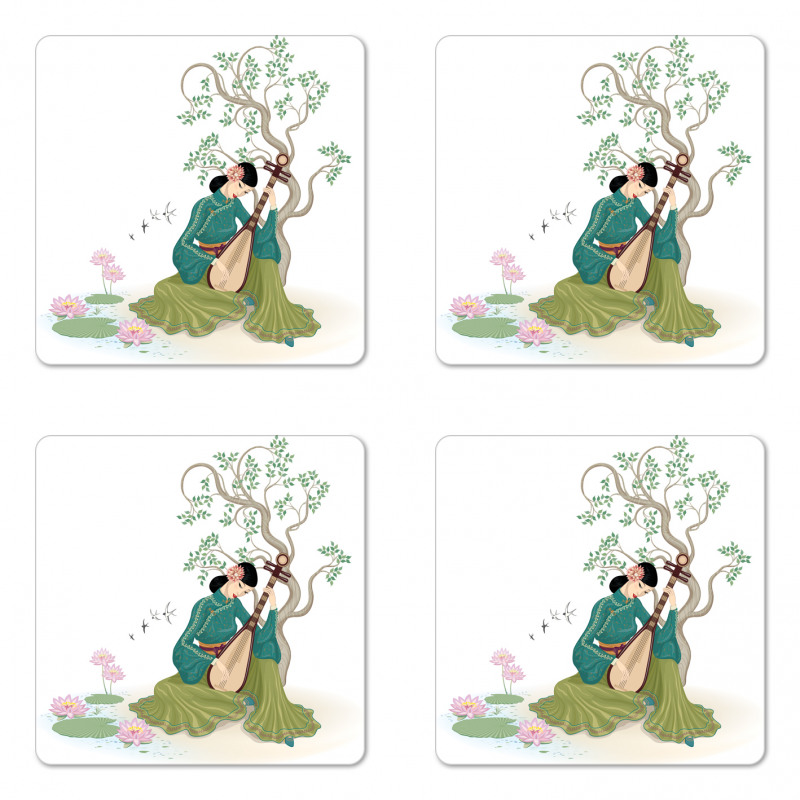 Woman Music Instrument Coaster Set Of Four