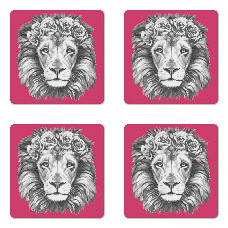 Wild Animal Floral Wreath Coaster Set Of Four