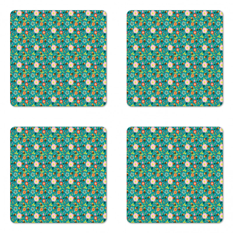 Smiling Funny Bees Doodle Coaster Set Of Four