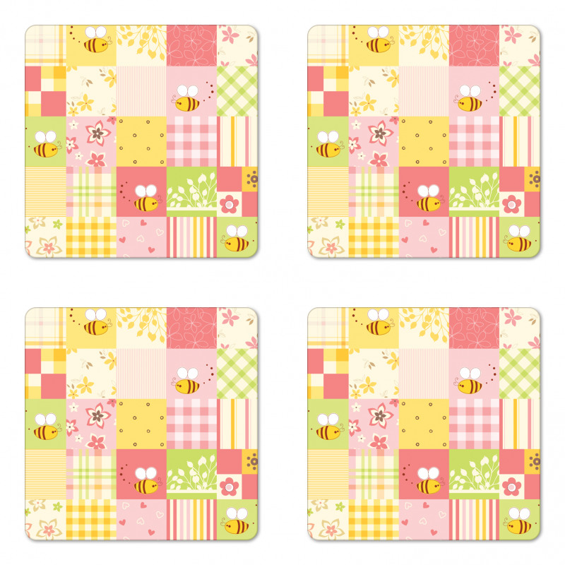 Floral and Geometric Tiles Coaster Set Of Four