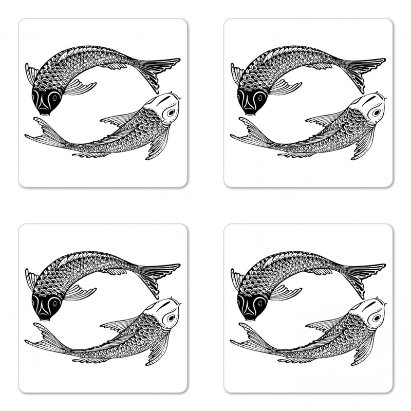 Japanese Carps Love Coaster Set Of Four