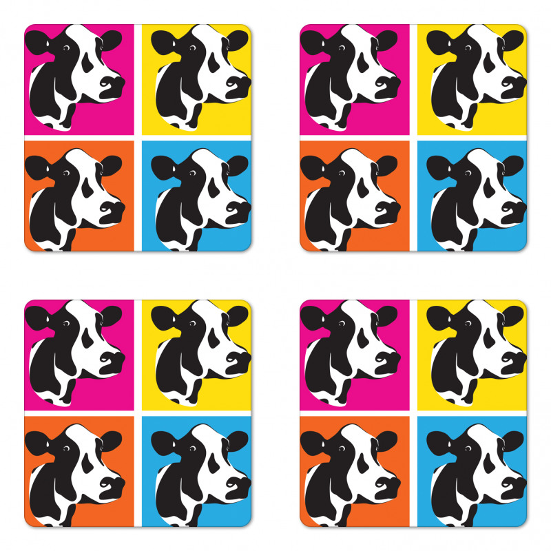 Pop Art Cow Heads Image Coaster Set Of Four