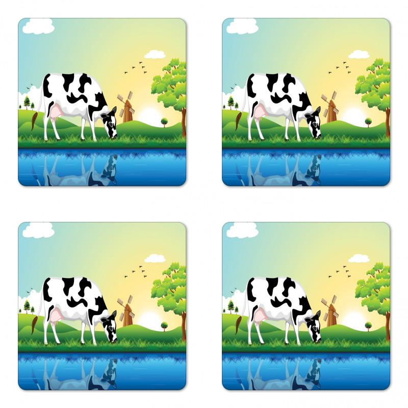 Field Tree Lake Windmill Coaster Set Of Four