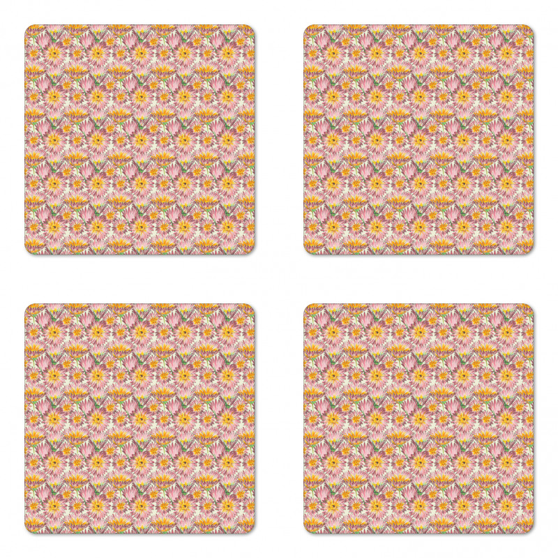 Retro Doodle Flowers Coaster Set Of Four