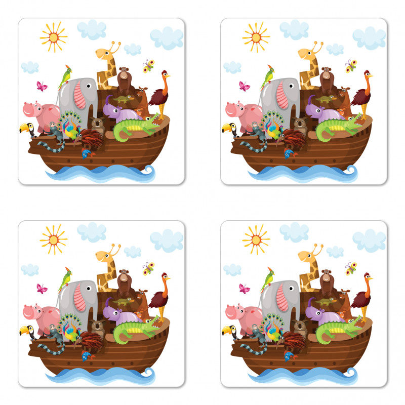 Animals in Ship Cartoon Coaster Set Of Four