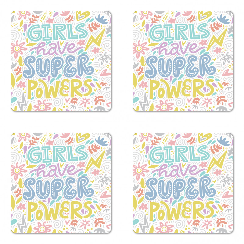 Boho Floral Girl Power Coaster Set Of Four