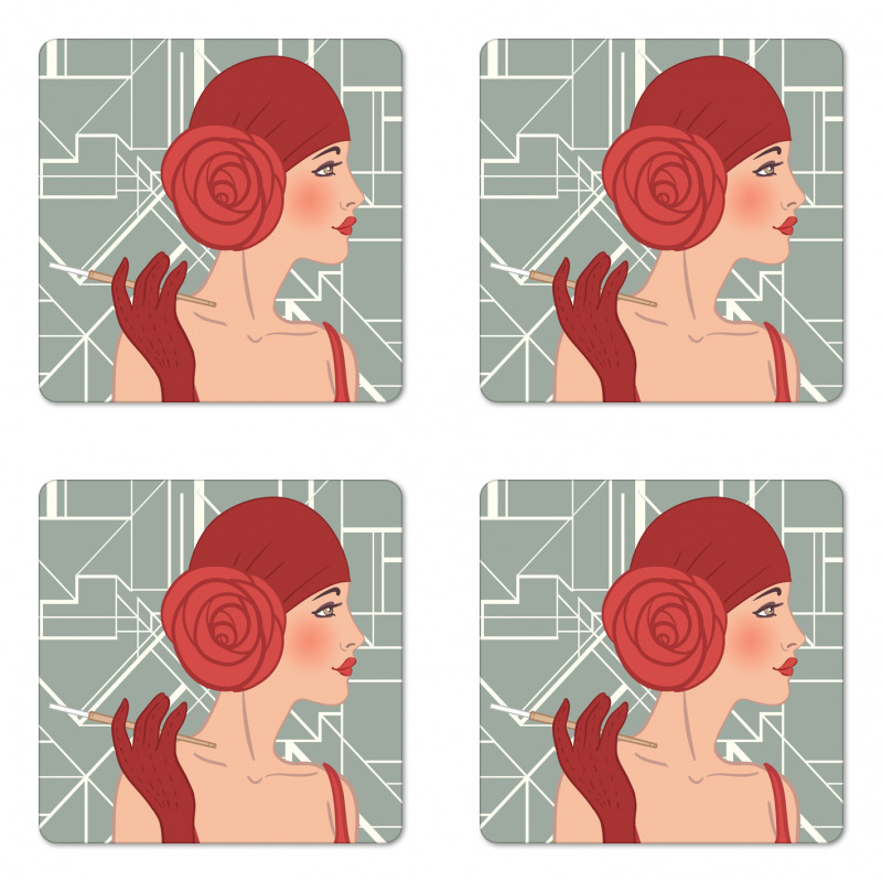 Lady with Bandana Coaster Set Of Four