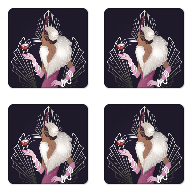 Fur Collar Lady Coaster Set Of Four