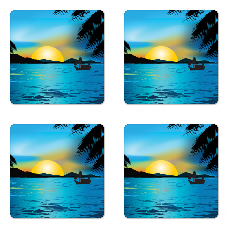 Calm Sunrise Fishing Boat Coaster Set Of Four