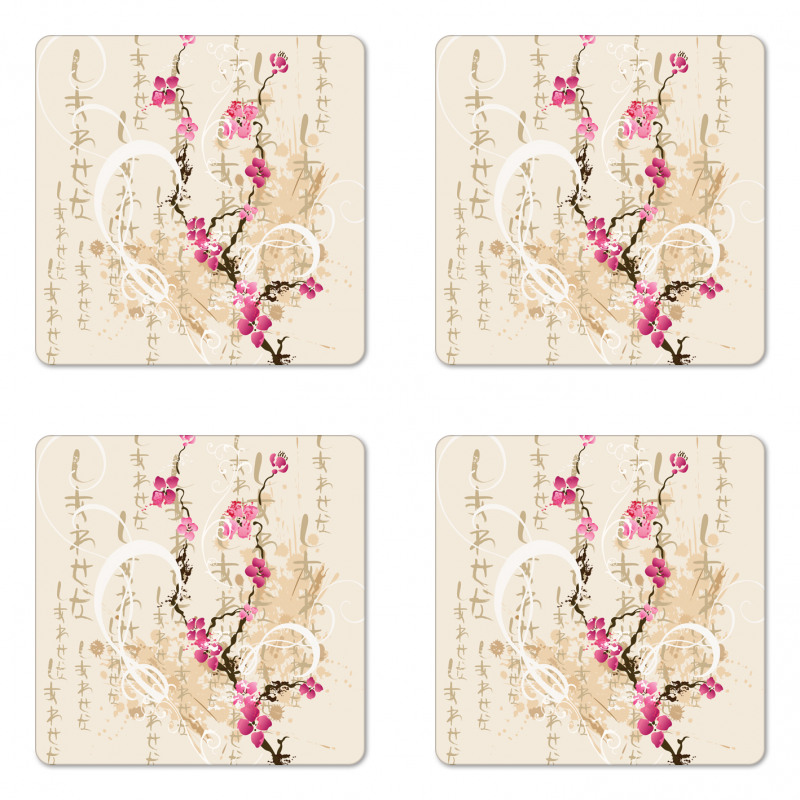 Letters Sakura Flowers Coaster Set Of Four