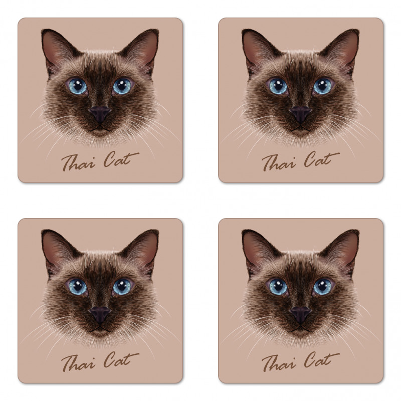 Domestic Animal Siamese Cat Coaster Set Of Four