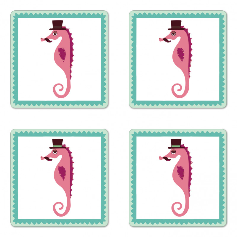 Hipster Seahorse Hat Coaster Set Of Four