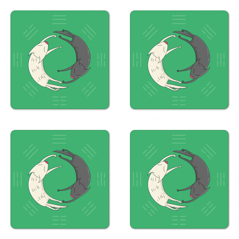 Sleeping Cats Trigrams Coaster Set Of Four