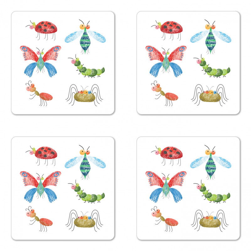 Hand Drawn Bug Pattern Coaster Set Of Four