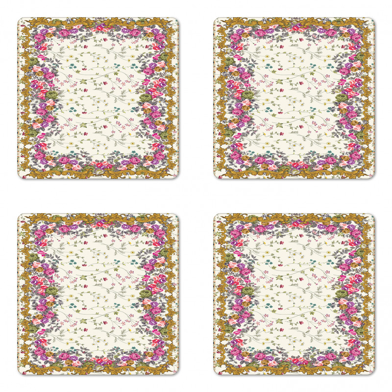 Spring Love Colorful Roses Coaster Set Of Four