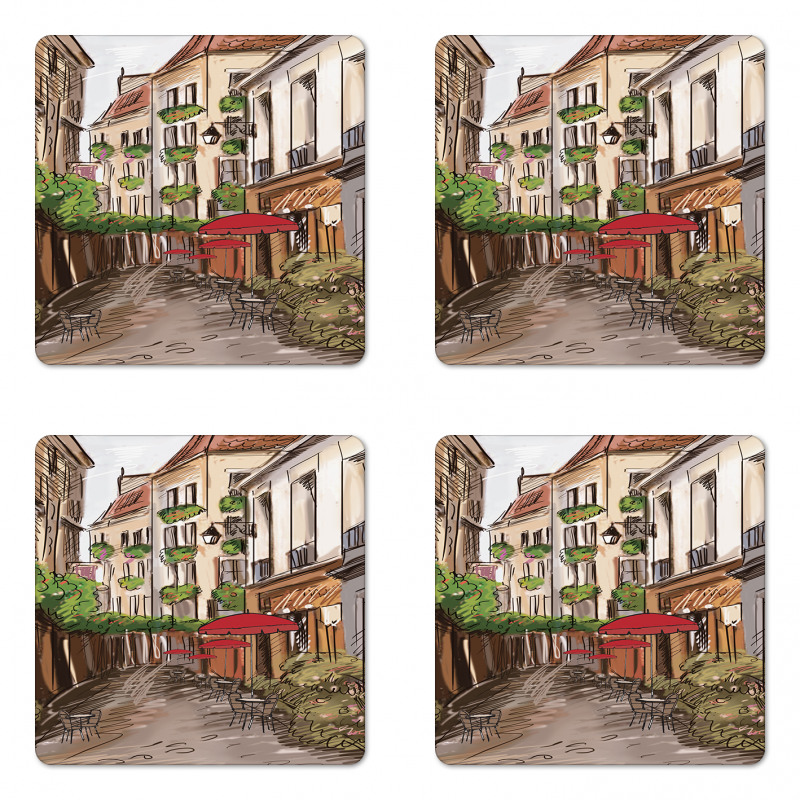 Romantic Patio Scene Sketch Coaster Set Of Four