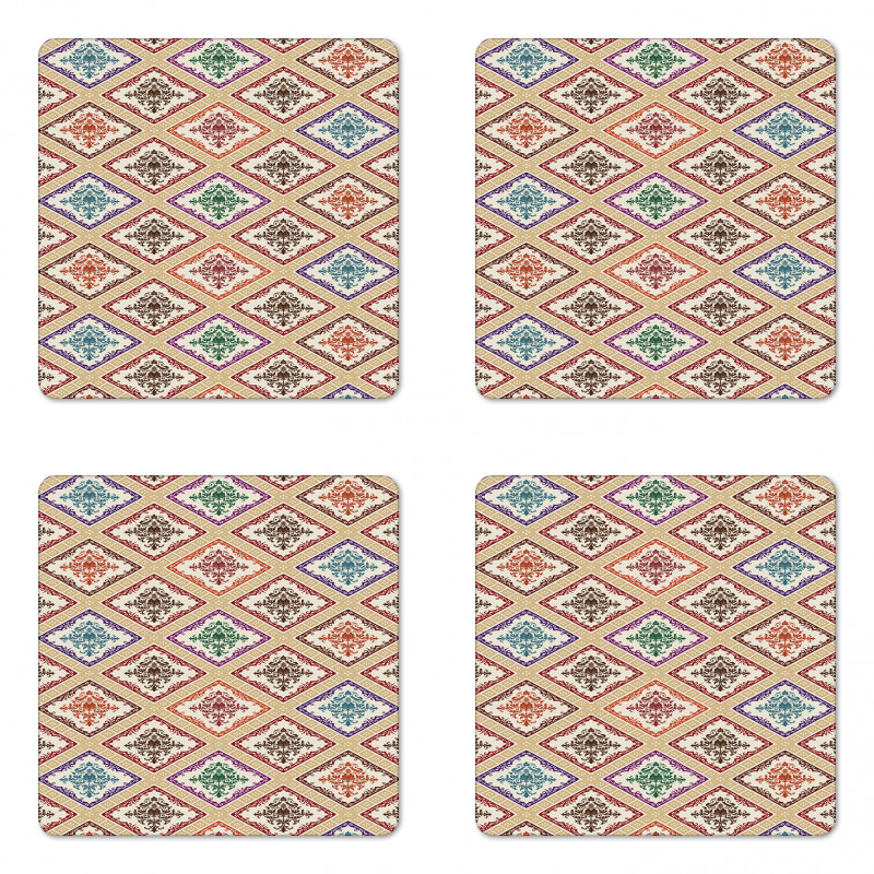 Motif in Vivid Rhombuses Coaster Set Of Four