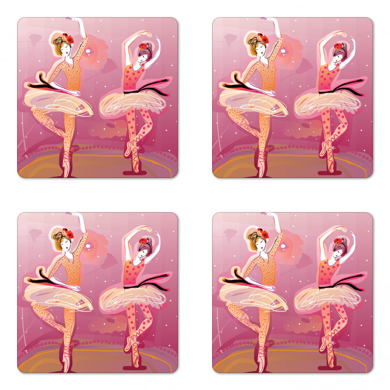 Colorful Dancers Perform Coaster Set Of Four