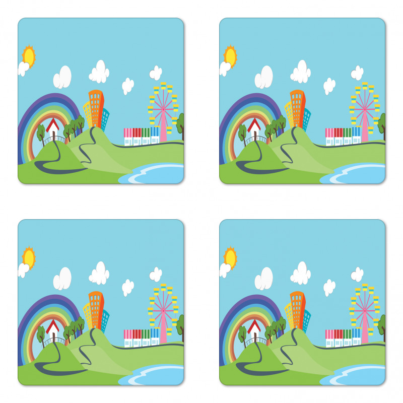 Cartoon Village Coaster Set Of Four