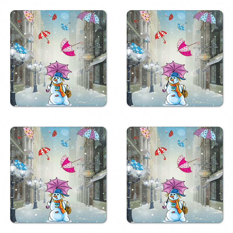 Cartoon Snowman and Umbrella Coaster Set Of Four