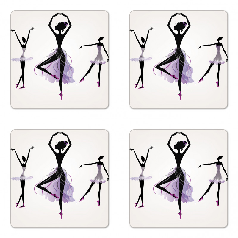 Ballerina Dancer Silhouettes Coaster Set Of Four