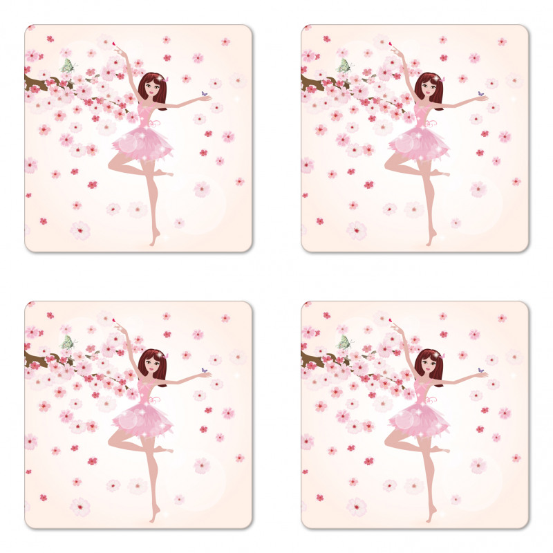 Ballerina Girl Sakura Tree Coaster Set Of Four