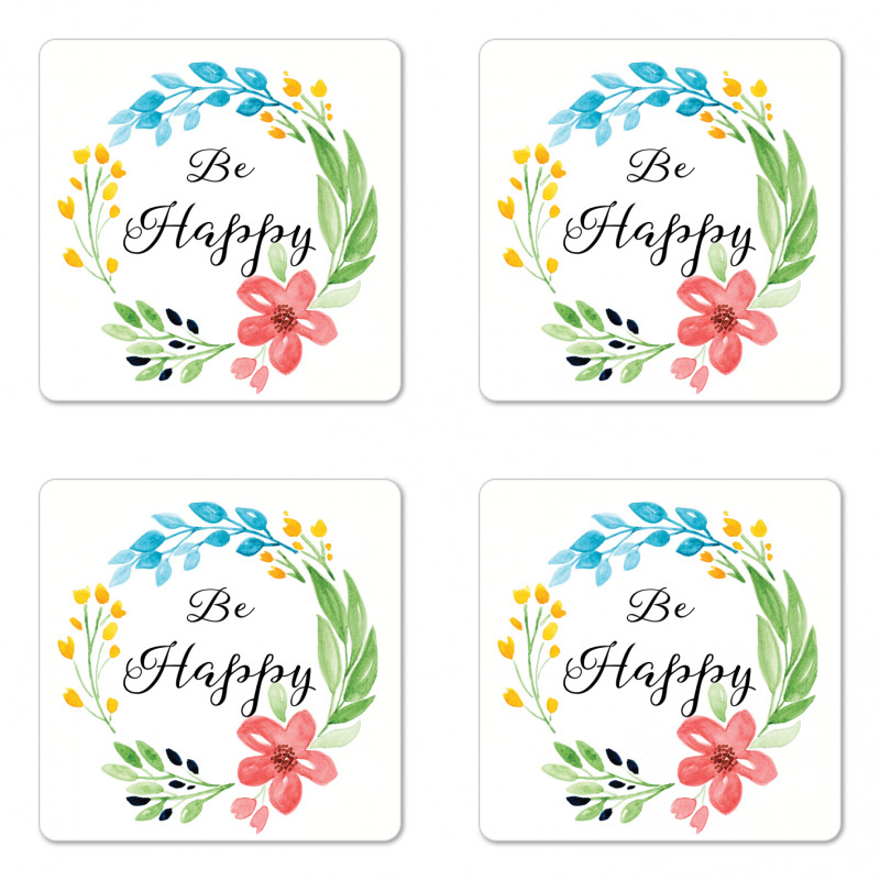 Watercolor Floral Wreath Coaster Set Of Four