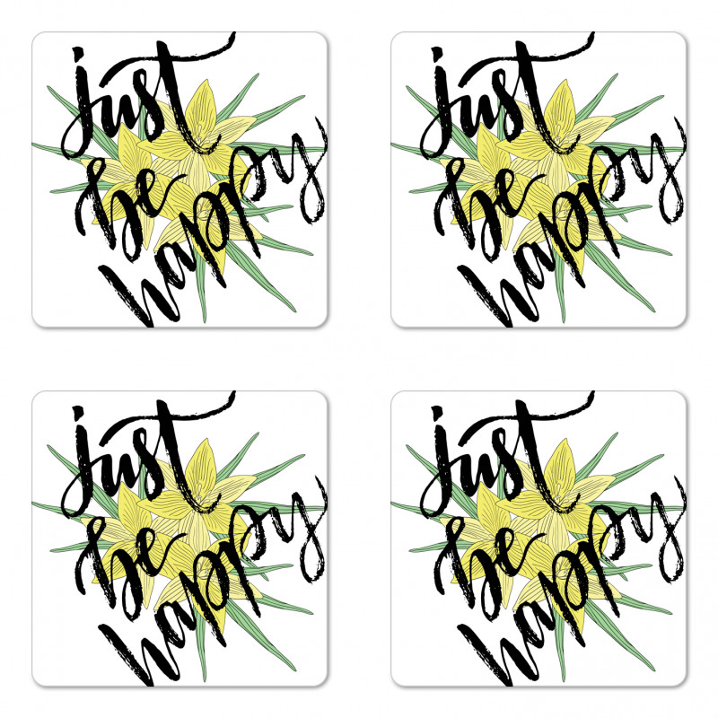 Yellow Blossoms Leaves Coaster Set Of Four