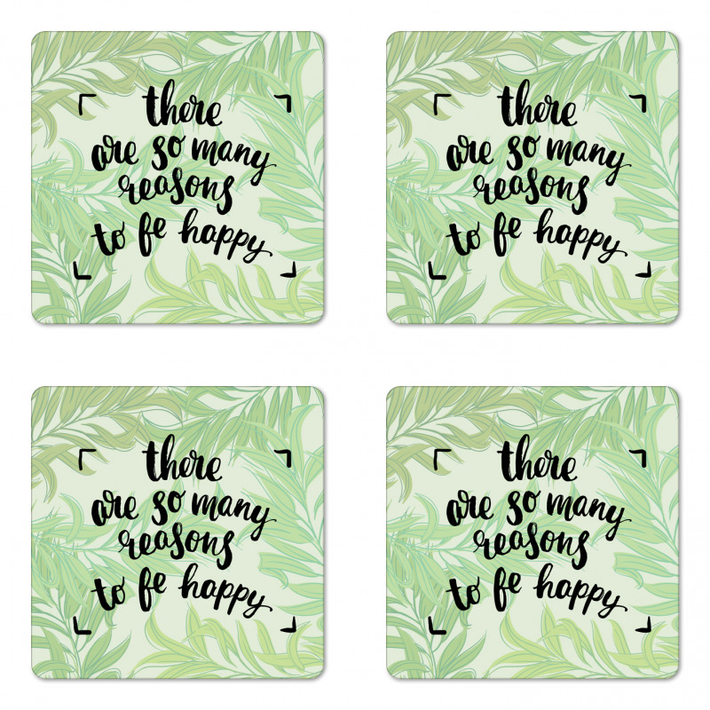 Green Leafy Branches Words Coaster Set Of Four