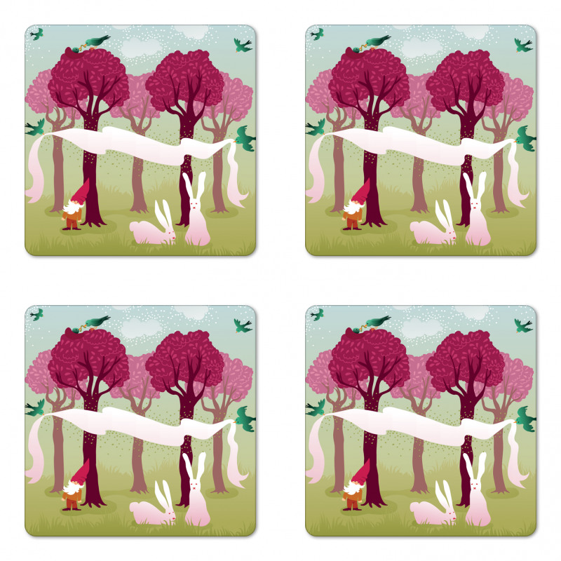 Forest with Pink Trees Coaster Set Of Four