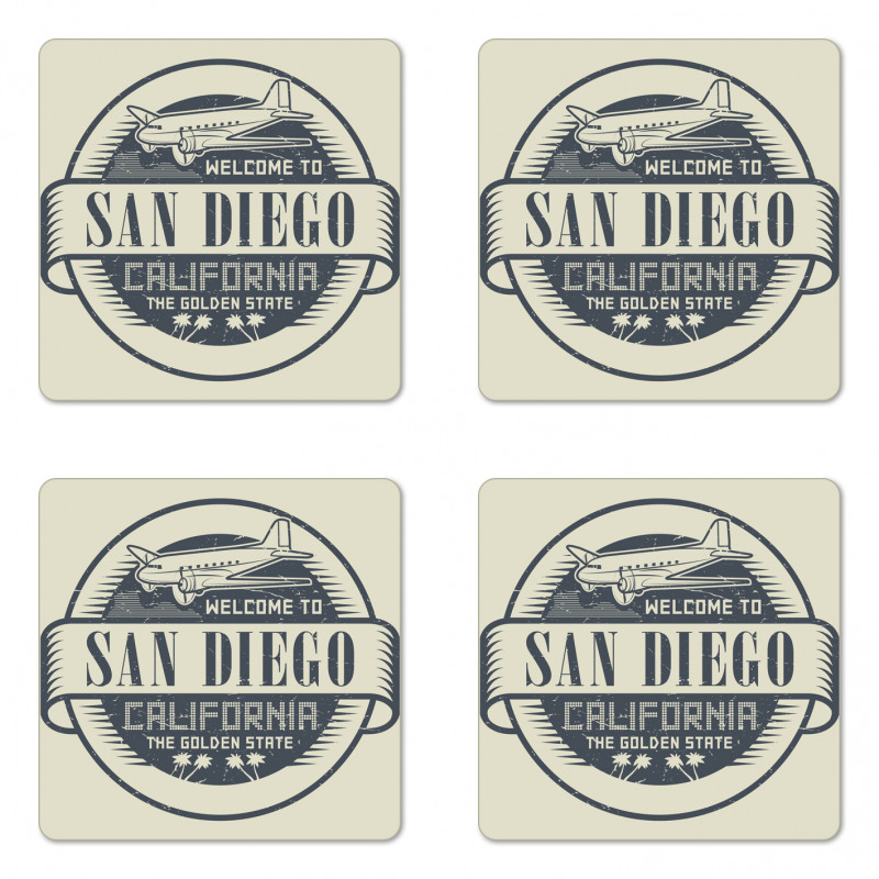 Stamp Airplane Welcome Coaster Set Of Four