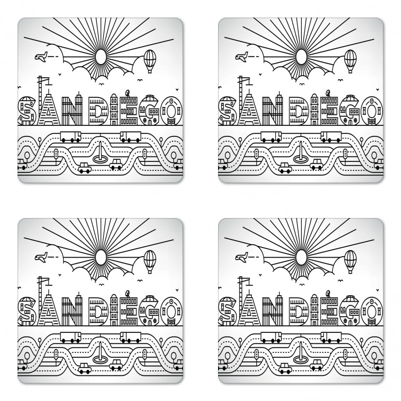 City Typography Letters Coaster Set Of Four