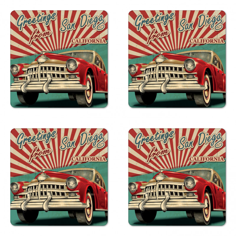 Greetings Words Retro Car Coaster Set Of Four