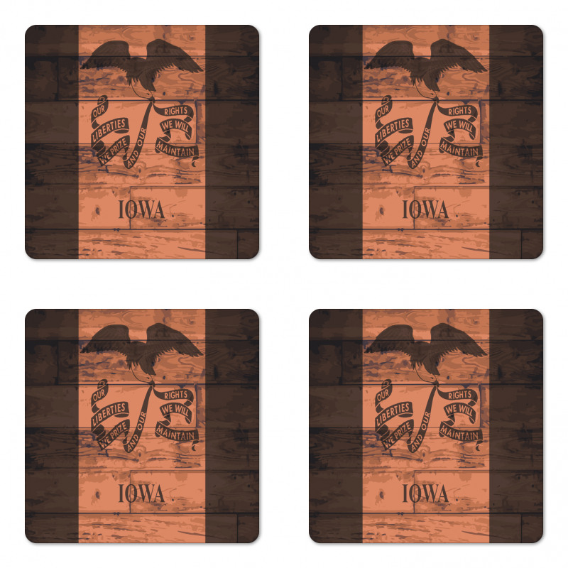 Iowa Flag on Wood Planks Coaster Set Of Four