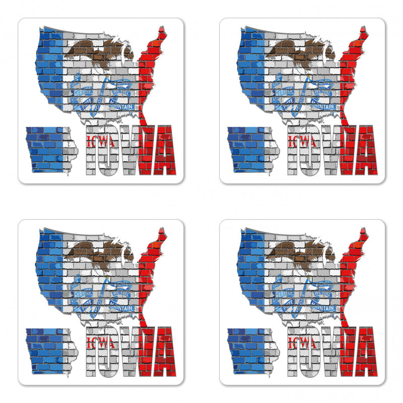 Iowa Map on a Brick Wall Coaster Set Of Four