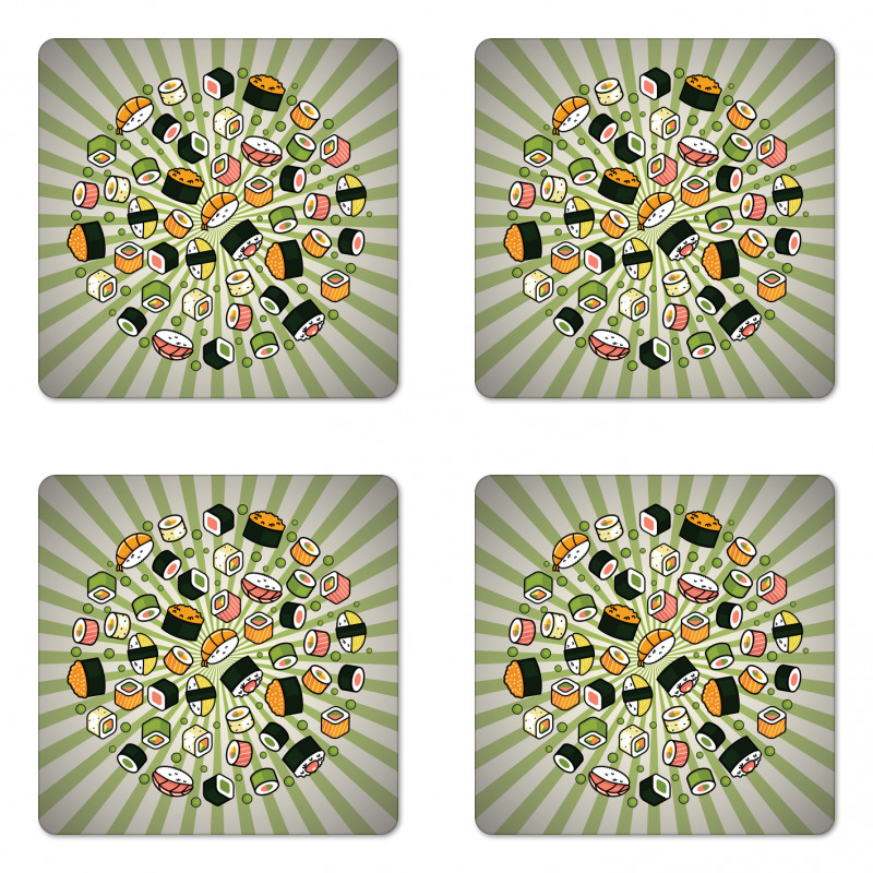 Manga Style Japanese Food Coaster Set Of Four