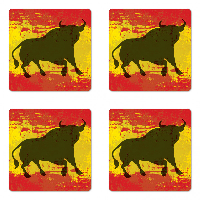 Bull Silhouette on Flag Coaster Set Of Four